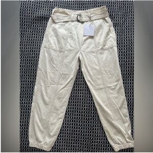 NWT Pistola Women’s Tapered Cream High-Waisted  Pants With Belt 26